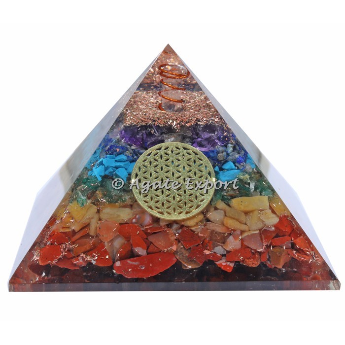 Get Chakra Rainbow With Flower of Life Orgonite EMF Protection Pyramid