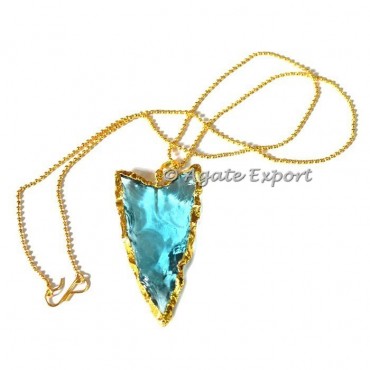 Light Aqua Electroplated Arrowheads Necklace