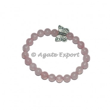 Rose Quartz Bracelets with Butterfly Charm