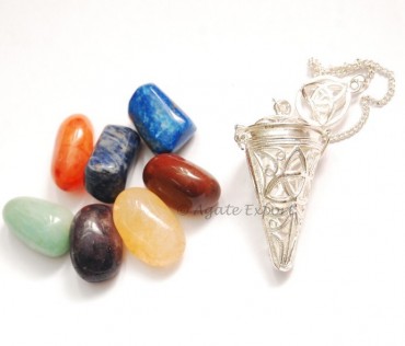 Triquetra Chakra Cage Pendulum With Tumbled Stones