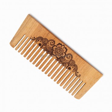 Floral Neem Wood Comb