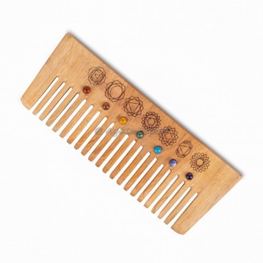 Chakra Symbols With Stones Neem Wood Comb