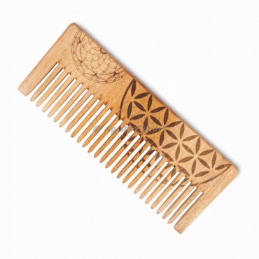 Neem Wood Comb with Flower of Life and Dreamcatcher Design