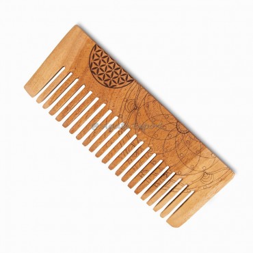 Neem Wood Comb with Chakra Symbols and Gemstones Compact