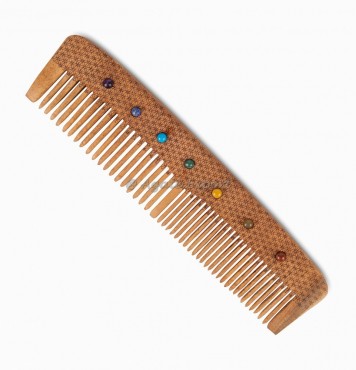 Flower Of Life With Chakra Stone Neem Wooded Comb