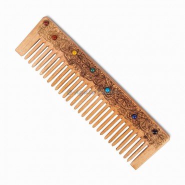 Floral With Chakra Stones Neem Wood Comb