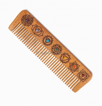 7 Chakra Symbols With Stones Neem Wood Comb