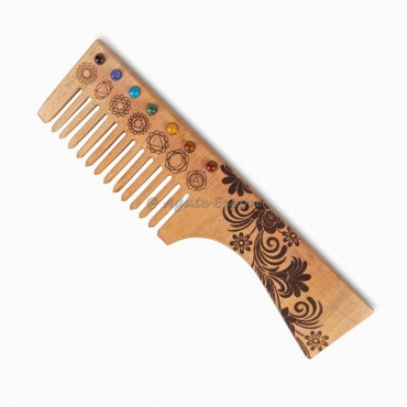 Neem Wood Comb With Chakra Stones And Symbol