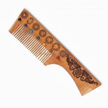 Seven Chakra Stones Neem Wooden Comb