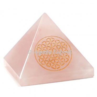 Rose Quartz Engraved Flower Of life Pyramids