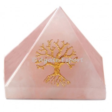 Rose Quartz Engraved Tree of life Pyramids