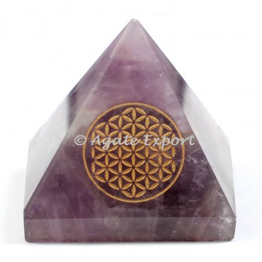 Amethyst Engraved Flower Of life Pyramids