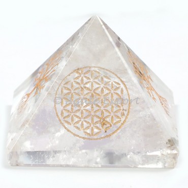 Crystal Quartz Engraved Flower Of life Pyramids