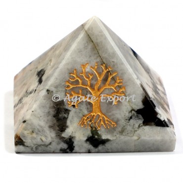 Rainbow Moonstone Engraved Tree of life Pyramids