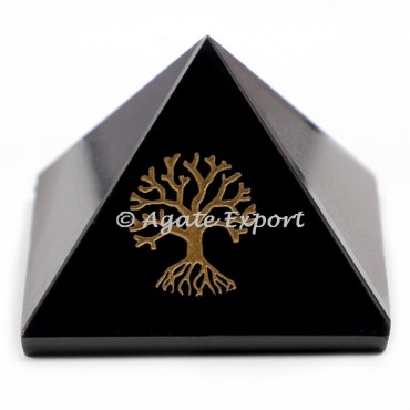 Black Agate Engraved Tree of life Pyramids