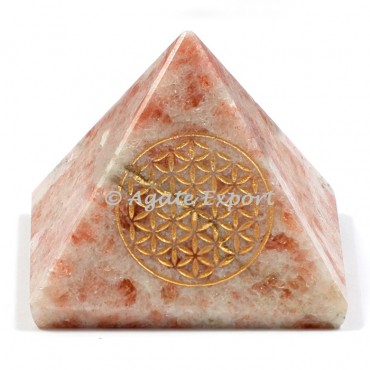 Sunstone Engraved Flower Of life Pyramids