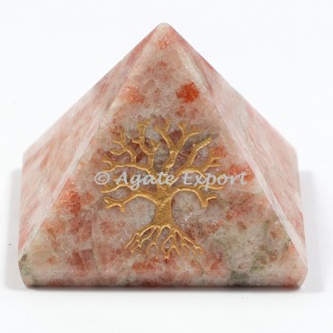 Sunstone Engraved Tree of life Pyramids