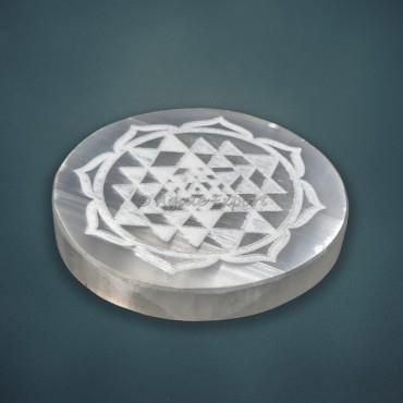 Yantra Engraved Selenite Charging Plate