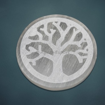 Tree Of Life Engraved Selenite Charging Plate