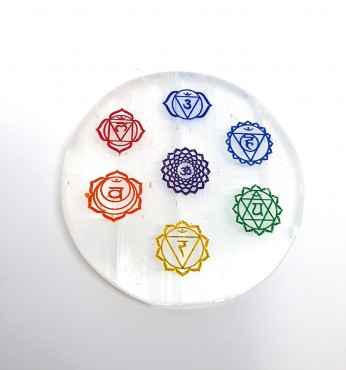 Engraved Colourful 7 Chakra Sanskrit Selenite Charging Plate