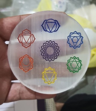 Engraved Colourful 7 Chakra Selenite Charging Plate