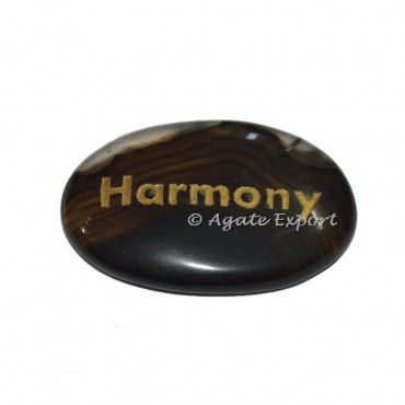 Black Onyx Oval Harmony  Word Engraved Stones