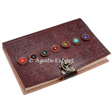 7 Chakra Beads On Brown Leather Journal Diary