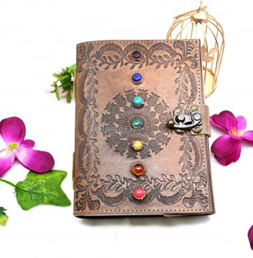 Embossed Leather Chakra Journal with 7 Chakra Stone Beads