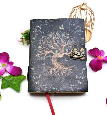 Tree of Life Leather Journal with Vintage Lock