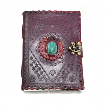 Leather Journal with Floral Mandala Design and Malachite Stone Inlay