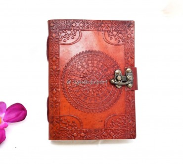 Embossed Leather Journal with Floral Mandala Design and Vintage Lock