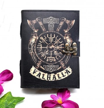 Leather Valhalla Journal with Viking Symbol and Axe Design