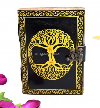 Black Leather Journal with Golden Celtic Tree of Life Design