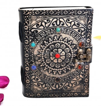 Leather Journal with Embossed Mandala and Chakra Stones