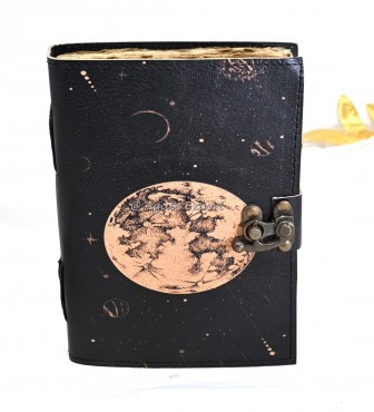 Full Moon Phase Leather Journal Handcrafted Notebook with Celestial Lunar Design