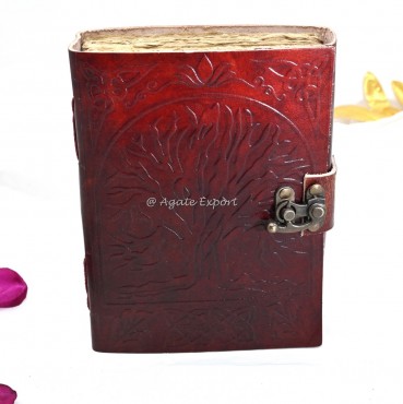 Handcrafted Red Leather Journal with Tree of Life Embossing Vintage Celtic Diary