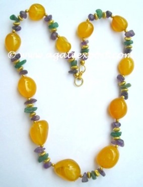 Yellow Onyx Tumble Stone With Chips Stone Necklace