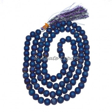 Matte Peacock Agate Druzy Mala