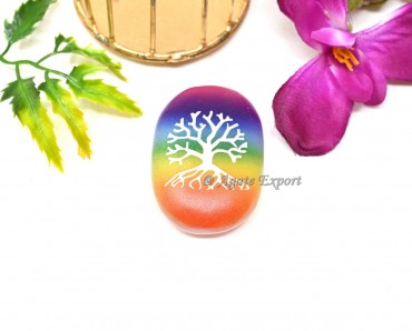 Tree Of Life Engraved Rainbow Selenite Palm Stone