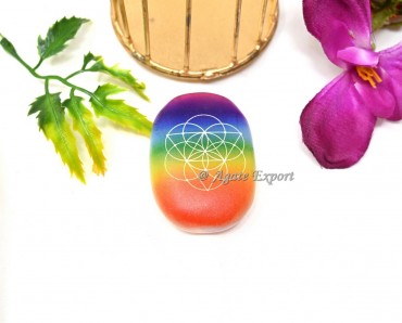 Seed Of Life Engraved Rainbow Selenite Palm Stone