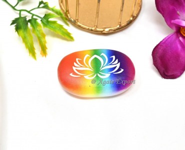 Lotus Engraved Rainbow Selenite Palm Stone