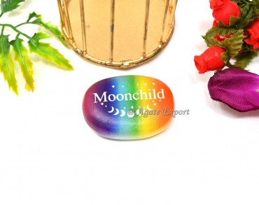 Moonchild Engraved Rainbow Selenite Palm Stone