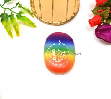 Moon With Crystals Engraved Rainbow Selenite Palm Stone