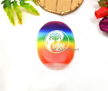 Tree Of Life Engraved Rainbow Selenite Palm Stone