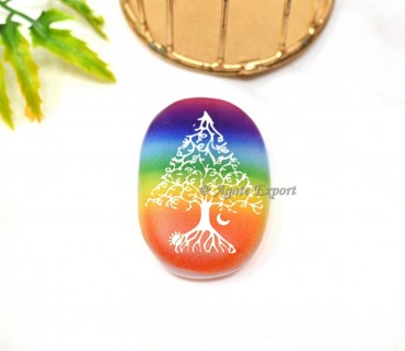 Christmas Tree Engraved Rainbow Selenite Palm Stone