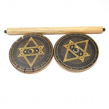 Tarot Pentagram With Celestial Motifs Wooden Pendulum Holder