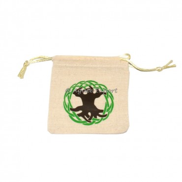 Tree Of Life Green Printed Cotton Pouch