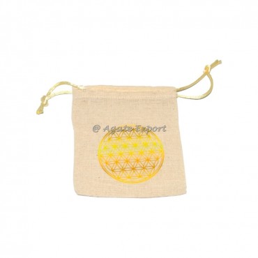 Flower of Life Yellow Printed Cotton Pouch