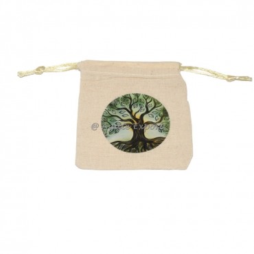 Tree Of life printed cotton pouch green