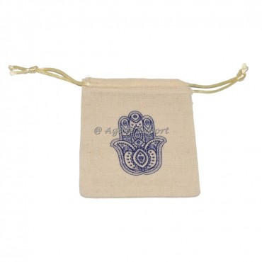 Hamsa Symbol Blue Print Cream Pouch